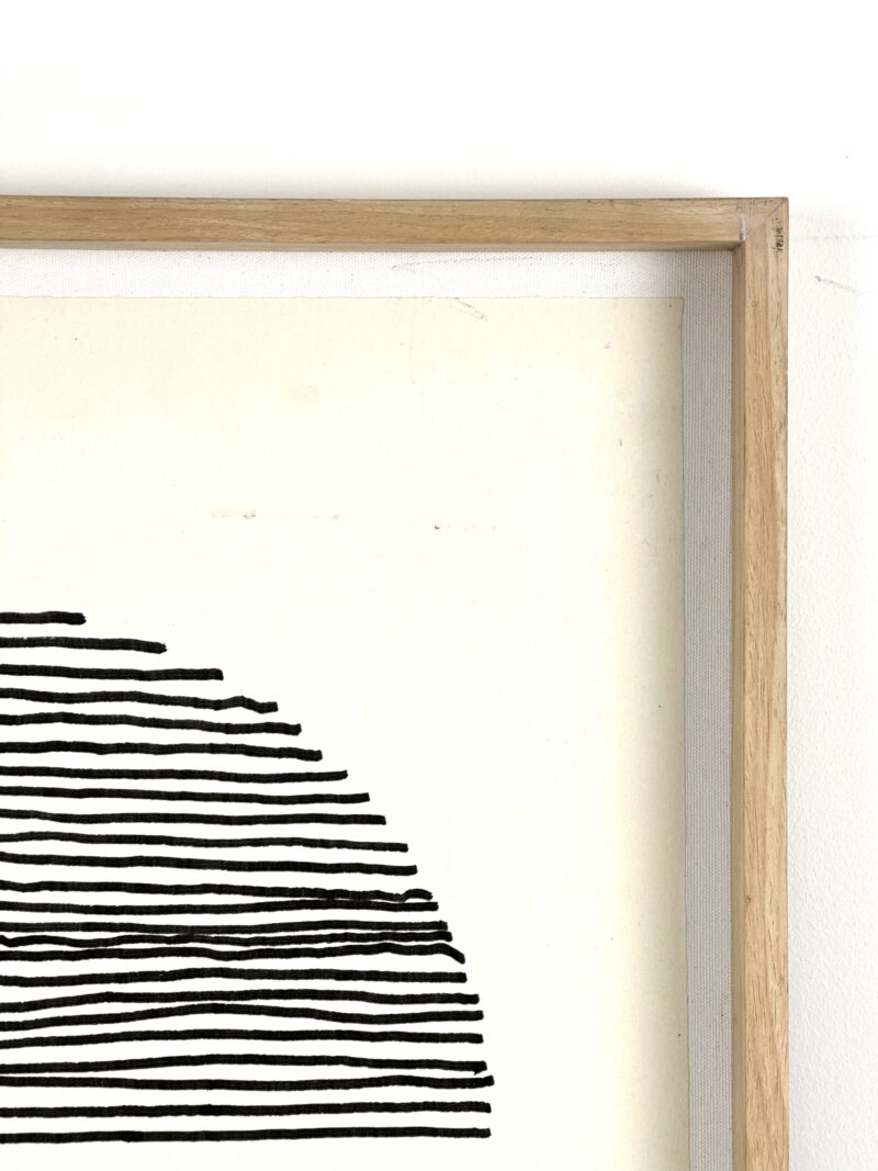 Hand Printed Abstract Horizon Art with Oak Frame – Black & Cream 80cm x 60cm – Ex-Display