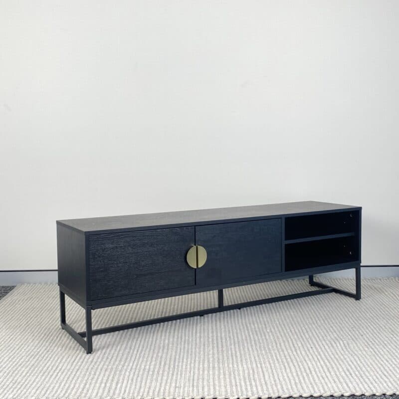Elegant TV Unit with Storage & Two Shelves – Black & Gold 150cm – Ex-Display