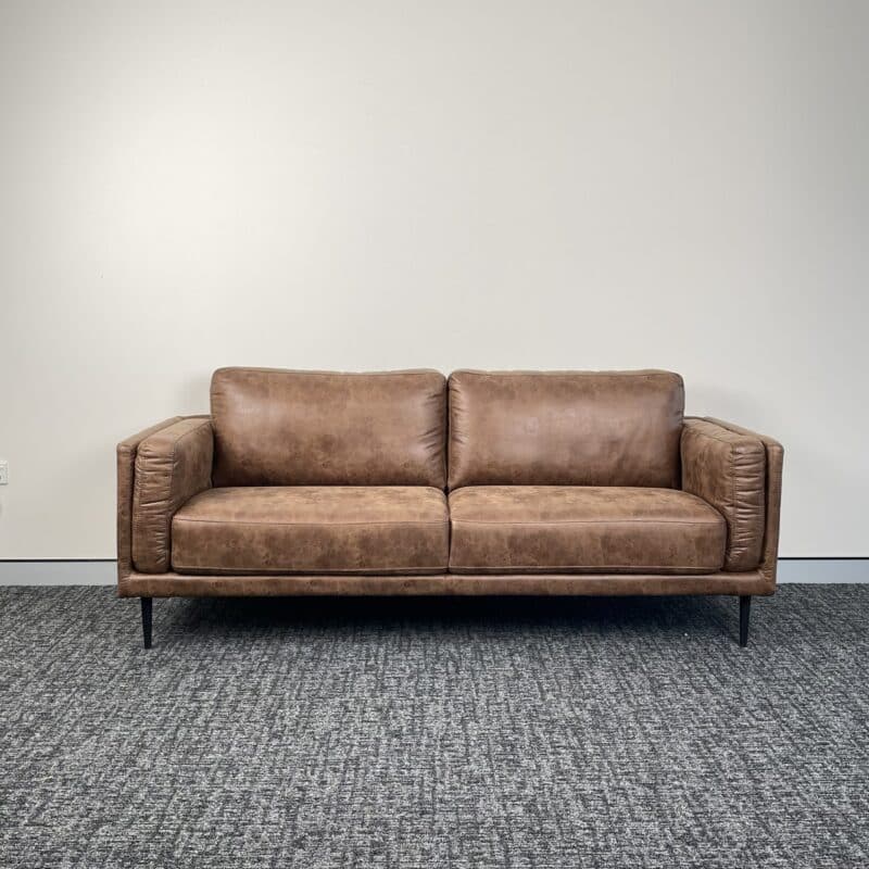 Compact Leather Look 3 Seater Sofa – Brown – Ex-Display
