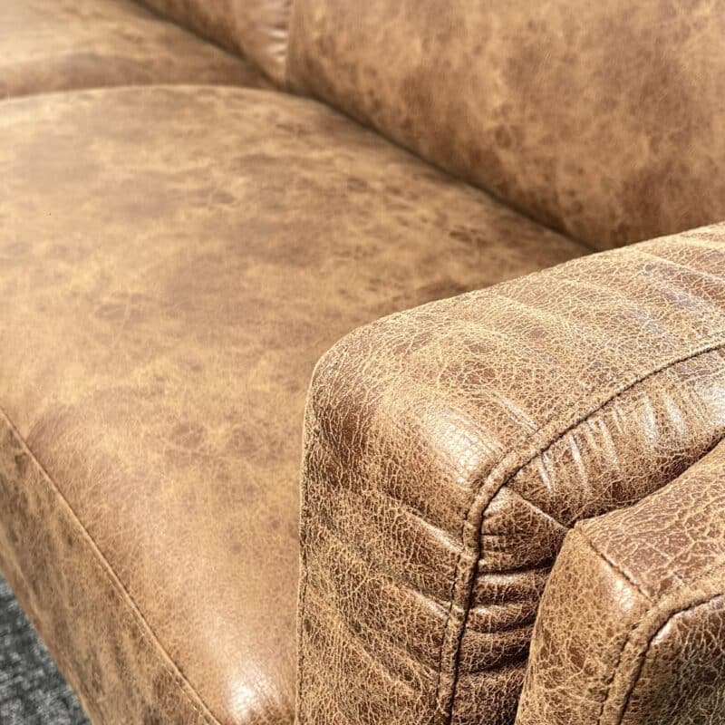 Compact Leather Look 3 Seater Sofa – Brown – Ex-Display