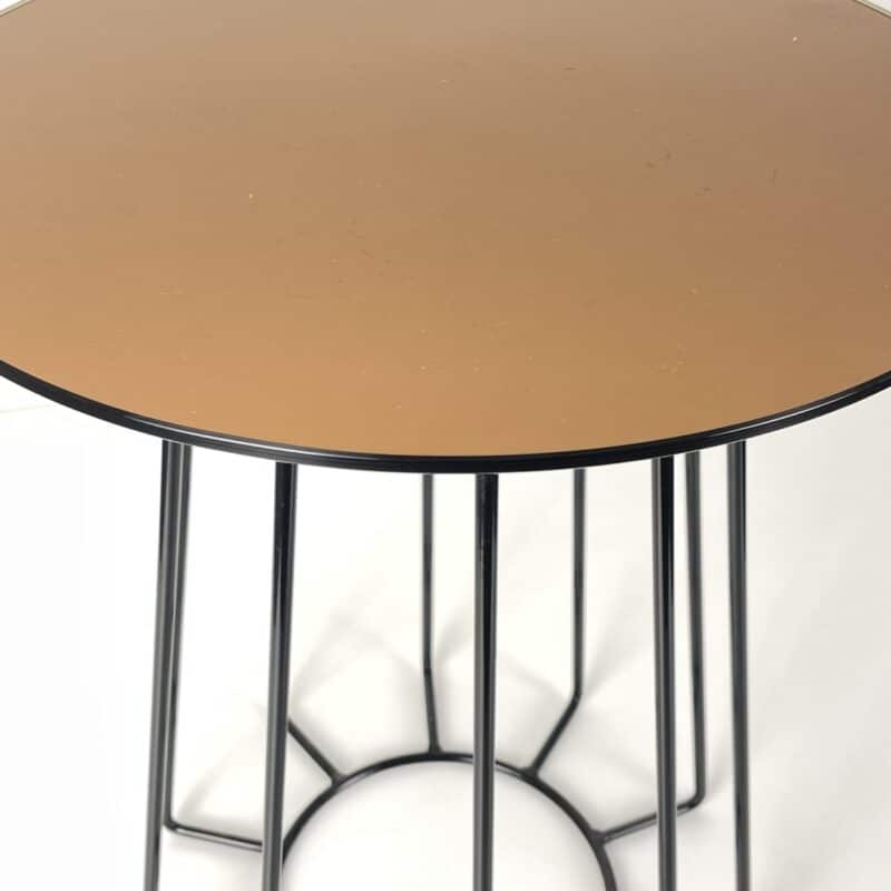 Modern Round Mirror Side Table – Bronze & Black – Ex-Display