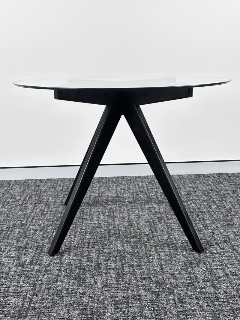 Modern Round Glass Top Dining Table – Black – Ex-Display