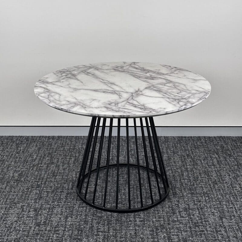 Timeless Round Marble Look Dining Table – White – Ex-Display
