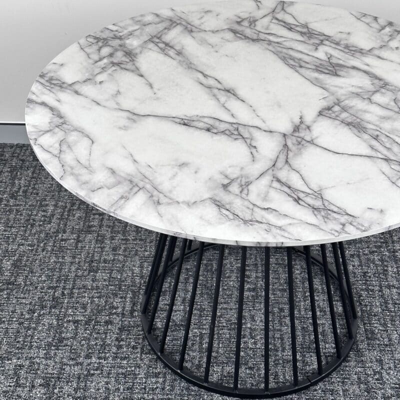 Timeless Round Marble Look Dining Table – White – Ex-Display