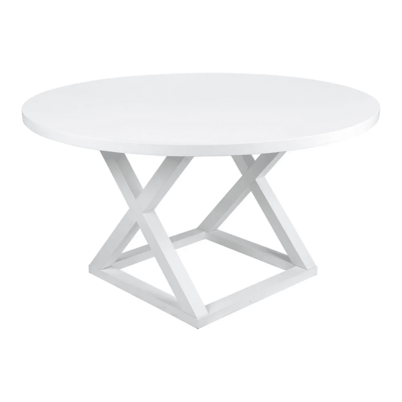 Modern Timber 6 Seater Round Dining Table with Open Cross Cut Legs - White - Brand New