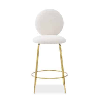 Kylie Barstool in White Faux Shepherd Fur and Gold Brass Legs – Brand New