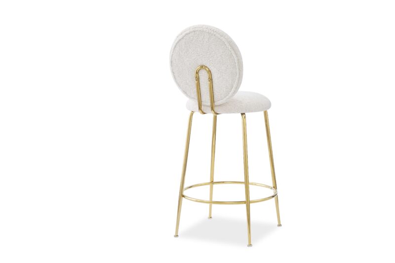 Kylie Barstool in White Faux Shepherd Fur and Gold Brass Legs – Brand New