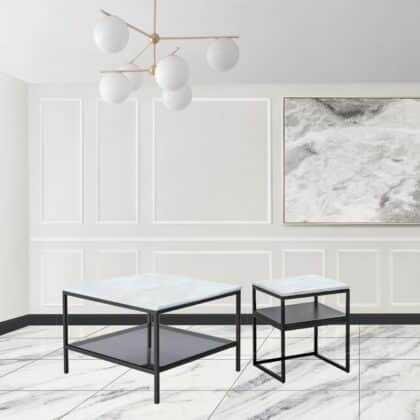 Leonardo Marble Coffee Table with Black Metal Frame – Brand New
