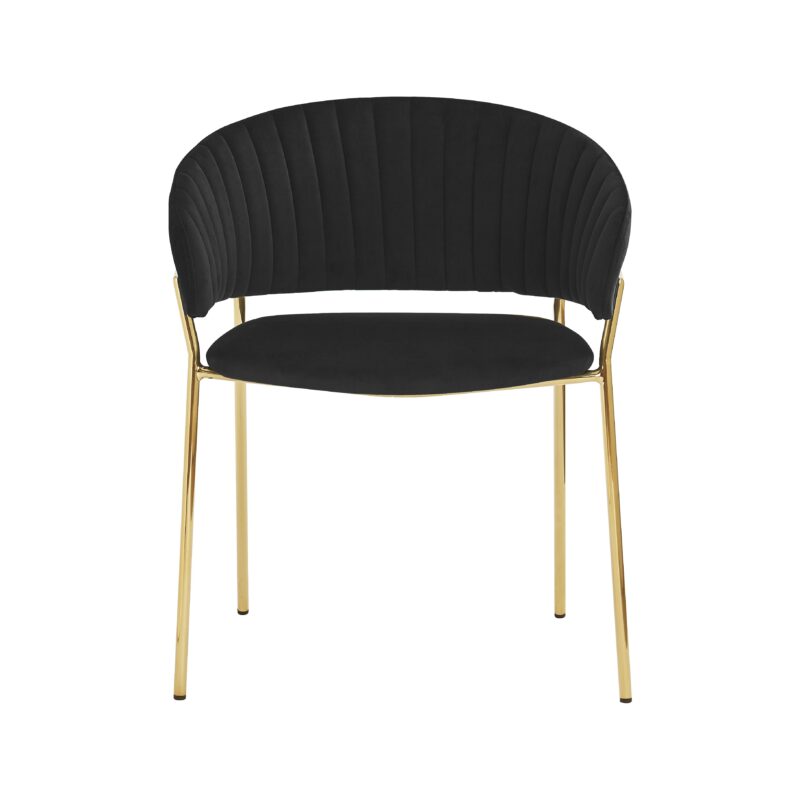 Lex Dining Chair in Velvet Black and Brass Gold Legs – Brand New