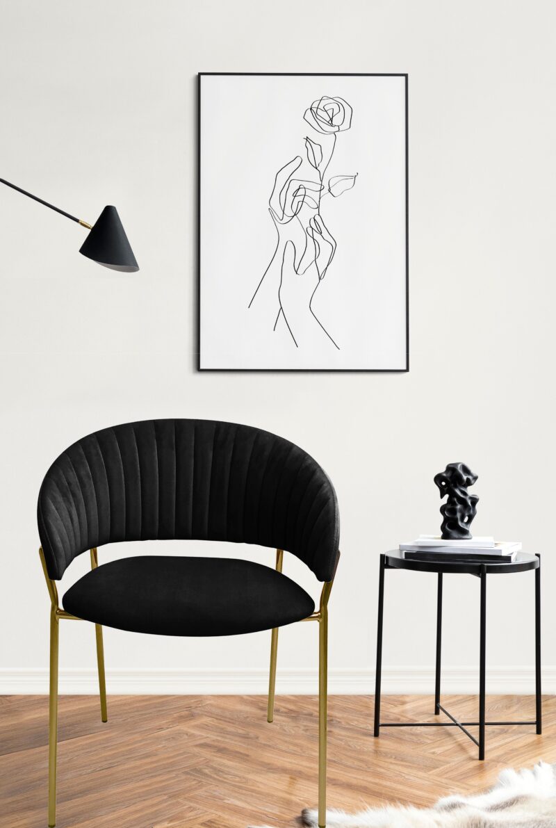 Lex Dining Chair in Velvet Black and Brass Gold Legs – Brand New