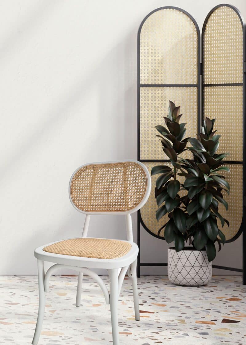 Lima Dining Chair with Rattan Back in White – Brand New