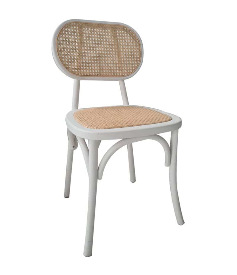 Lima Dining Chair with Rattan Back in White – Brand New