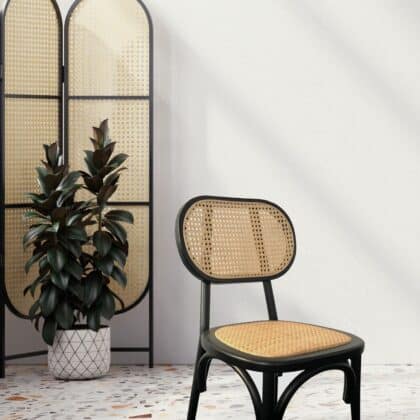 Lima Dining Chair with Rattan Back in Black – Brand New