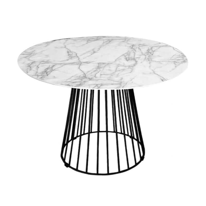 White Liverpool 1.1 Round Faux Marble Table and 4 Paxton Dining Chair in Velvet Taupe – Brand New