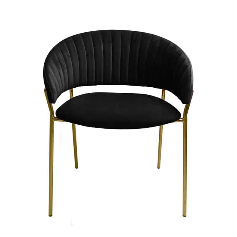 White Liverpool 1.1 Round Faux Marble Tablee and 4 Lex Dining Chair in Velvet Black and Brass Gold Legs – Brand New