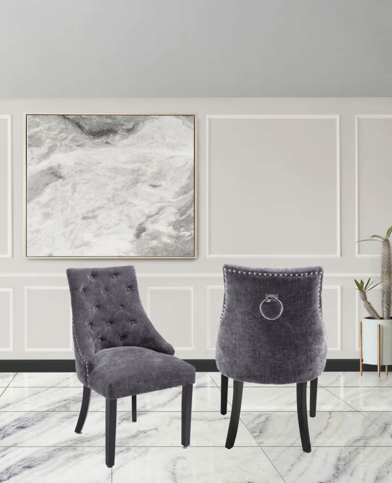 London Chair in Grey Velvet Fabric – Brand New
