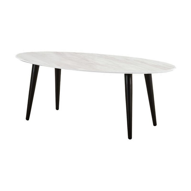Lumy Coffee Table in Marble Laminate Top and Powdercoated Legs in Black – Brand New