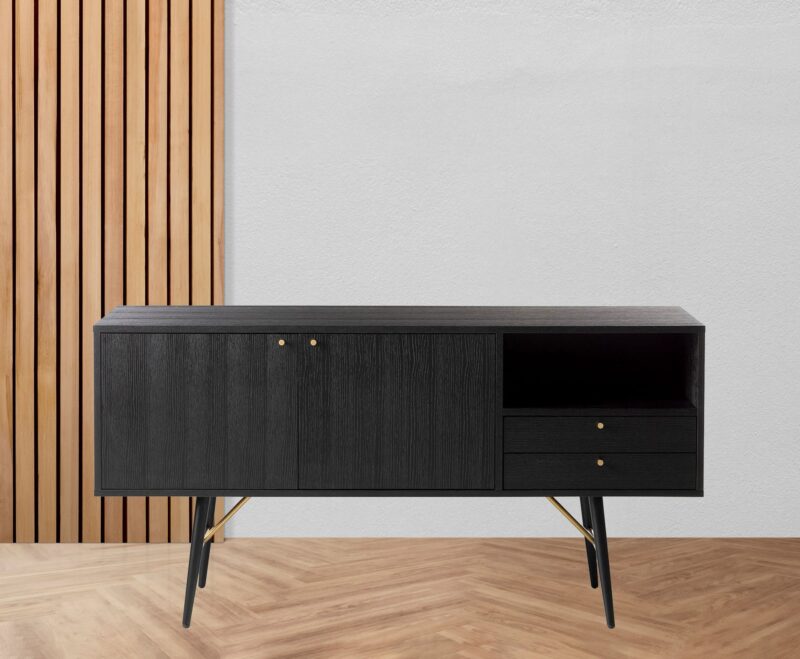Akira Sideboard in Black and Gold Handles – Brand New