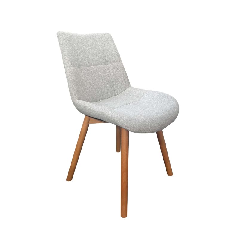 Mali Dining Chair in Grey Fabric and Solid Timber Legs – Brand New