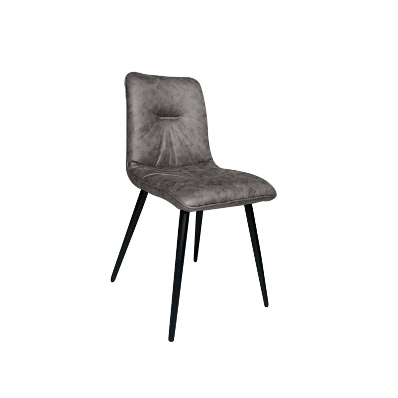 Midash Dining Chair in Charcoal Vintage Fabric with Powdercoated Black Legs – Brand New