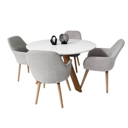 4 Seater Murris 1.2 Dining Table & Light Grey Fabric Milan Chairs Set – Brand New