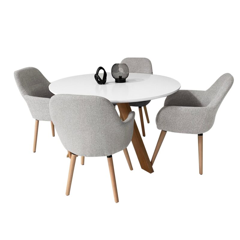 4 Seater Murris 1.2 Dining Table & Light Grey Fabric Milan Chairs Set – Brand New