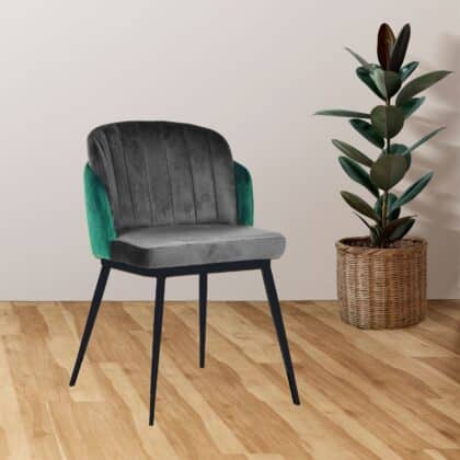 Royale Dining Chair in Green Velvet Fabric and Gold Tip Legs – Brand New
