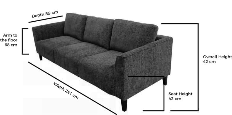 Starck 3 Seater Fabric Sofa in Grey - Brand New
