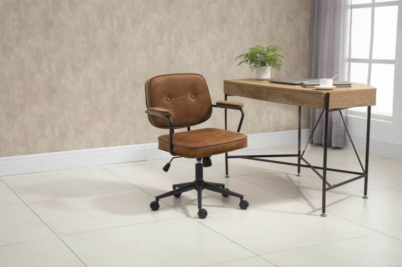 Teddy Office Chair in Faux Leather in Brown - Brand New