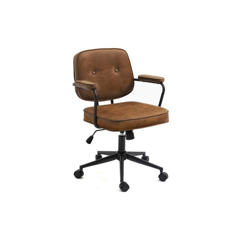 Teddy Office Chair in Faux Leather in Brown - Brand New