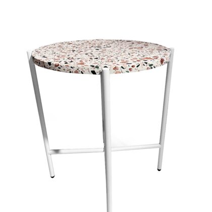 Tristan Terrazzo Side Table in White and Pink - Brand New
