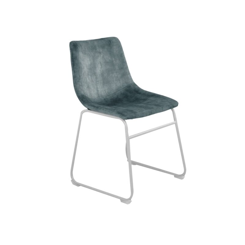 Fins Dining Chair in Teal Velvet Fabric and White Powdercoated Legs - Brand New