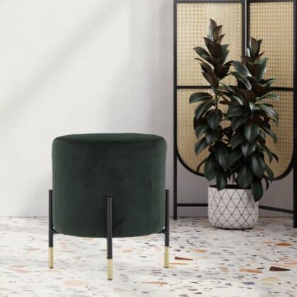 Gina Ottoman in Velvet Forest Green and Gold Tip – Brand New