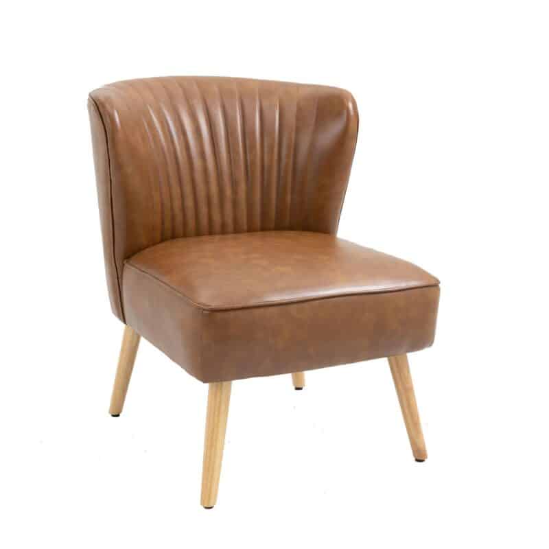 Hugo Armchair in Tan Faux Leather with Solid Timber Legs – Brand New