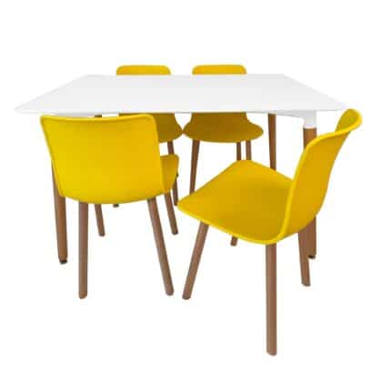 4 Seater Heme 1.2 Dining Table & Yellow Chair Set - Brand New