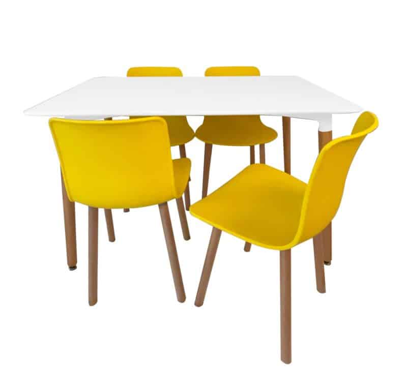 4 Seater Heme 1.2 Dining Table & Yellow Chair Set - Brand New