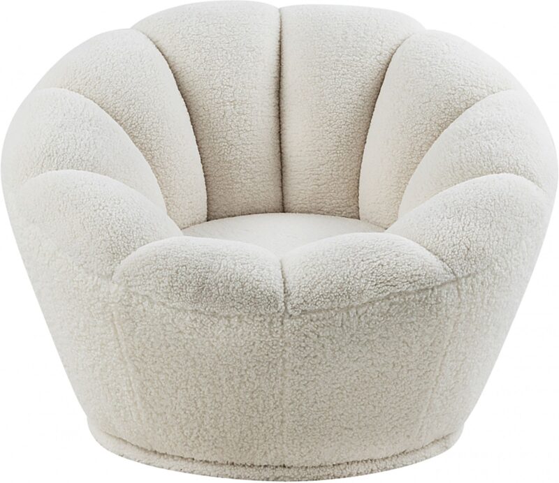 Chloe Swivel Arm Chair with Faux-Fur Sheeperd Armchair in White – Brand New
